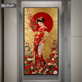 Modern Abstract Canvas Painting Featuring a Japanese Geisha with Floral Designs