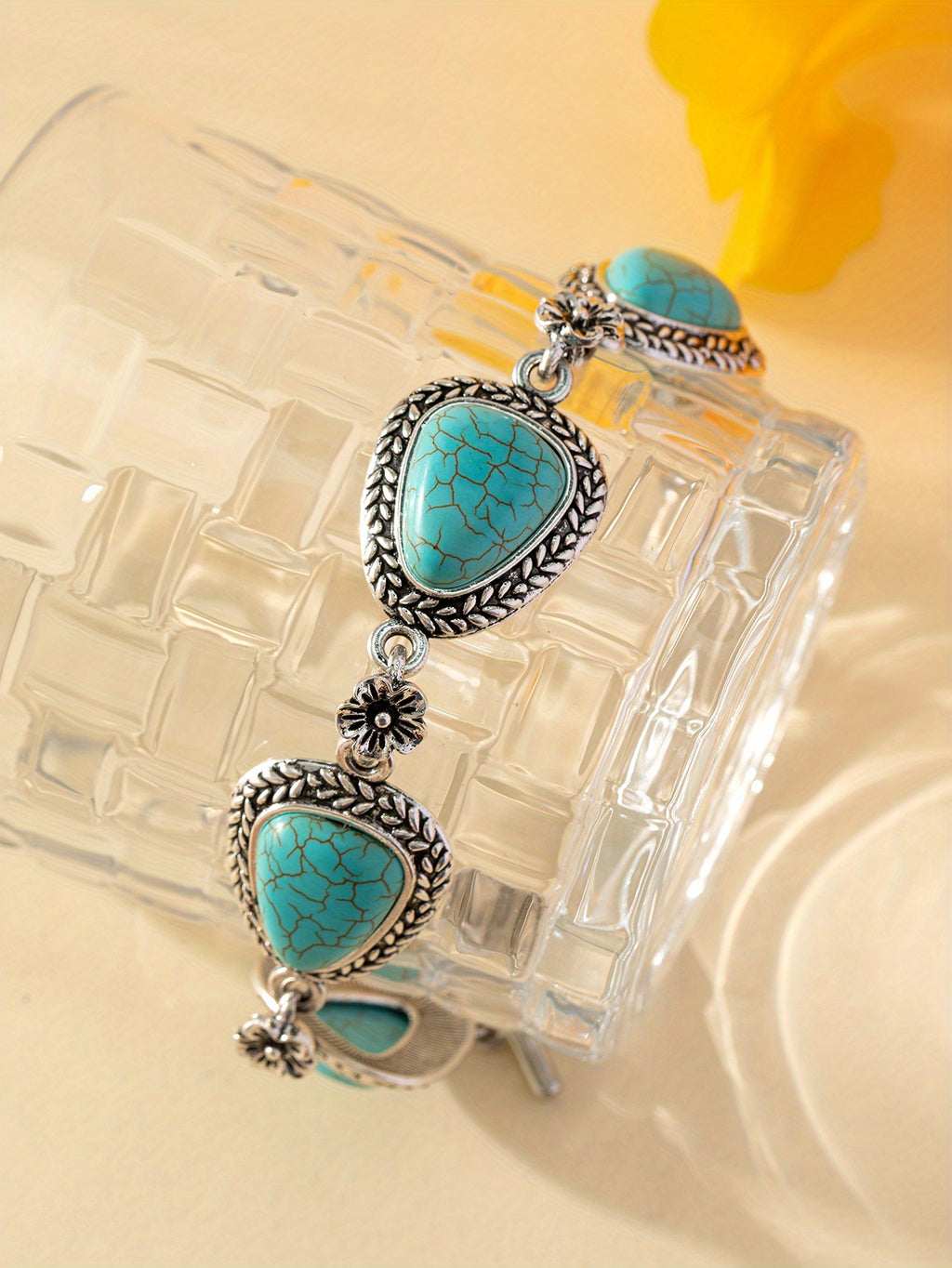 Ethnic Valley Rice Pattern Turquoise Hand Sign Bracelet