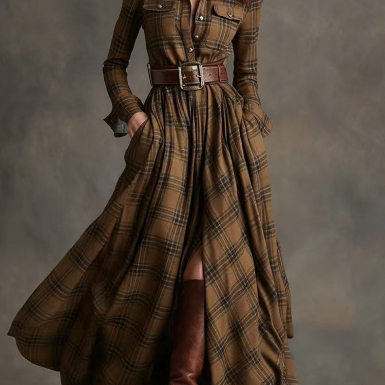 French Vintage Plaid Dress