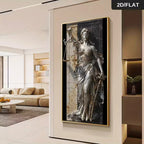 Modern Abstract Canvas Art Featuring a 2D Flat Design of Lady Justice Holding Scales
