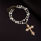Retro Pearl Necklace  Cross Pendant