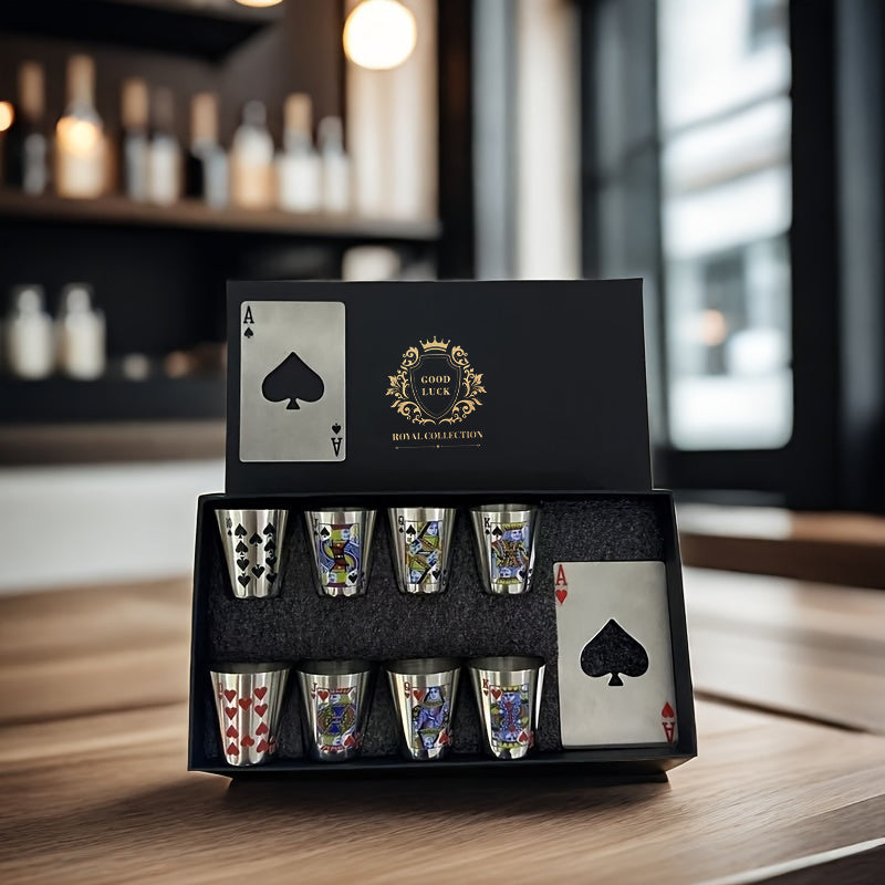 Stainless Steel Cup Set – 8 Cups & 2 Openers Gift Box