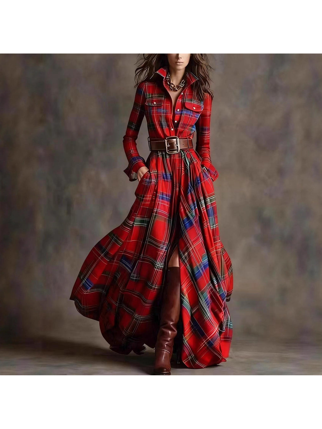 French Vintage Plaid Dress