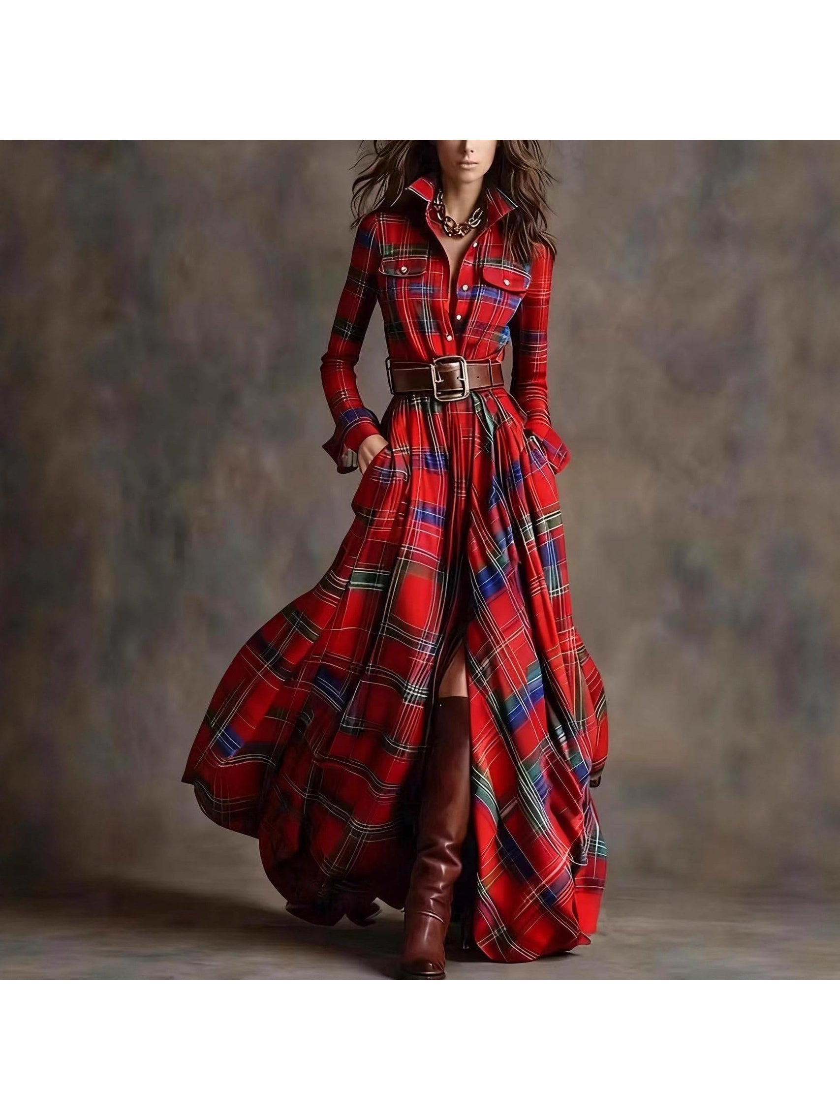 French Vintage Plaid Dress