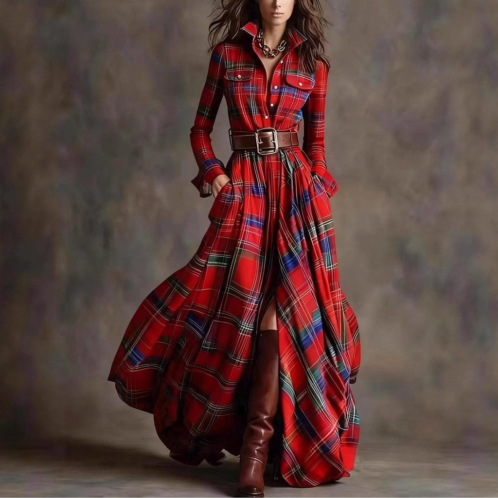 French Vintage Plaid Dress