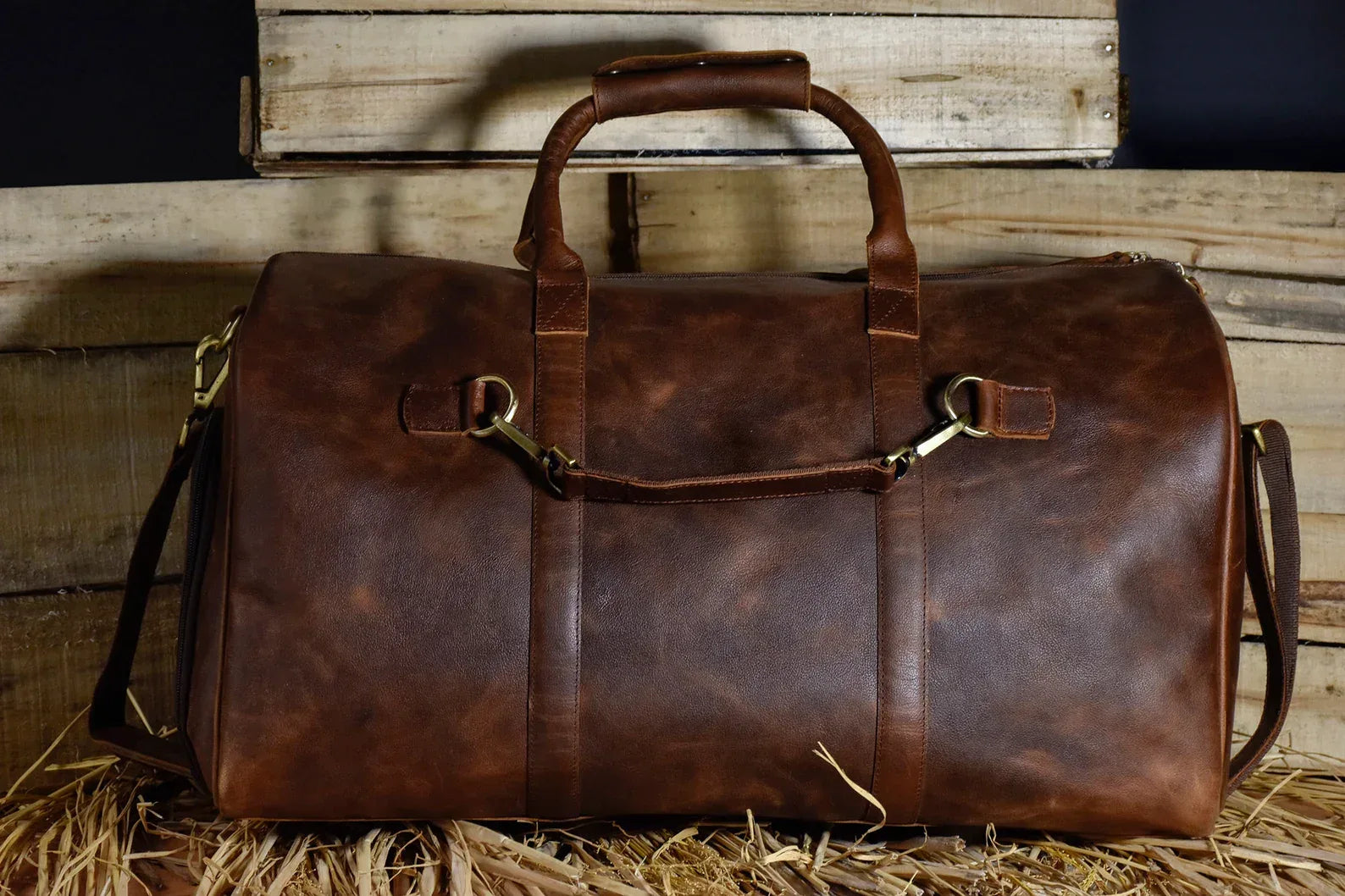 Leather Duffel Bag with shoe Compartment men Weekender overnight Bag - World Gifts