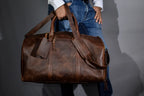 Leather Duffel Bag with shoe Compartment men Weekender overnight Bag - World Gifts