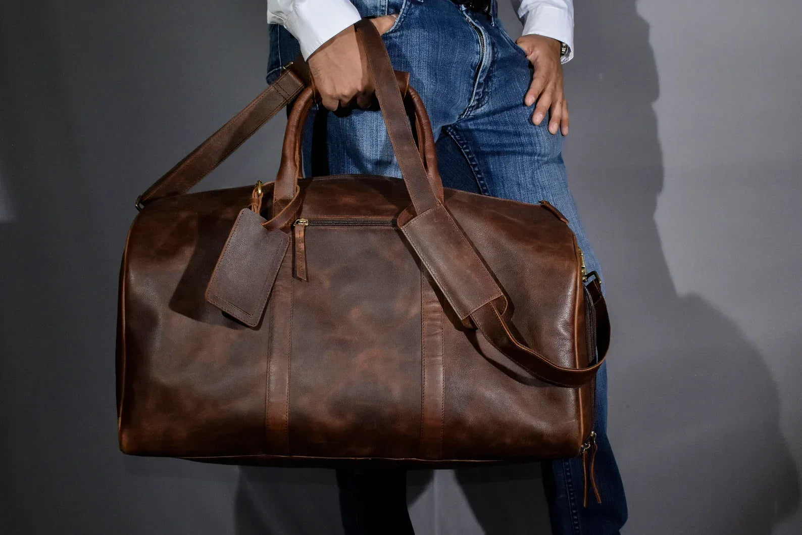 Leather Duffel Bag with shoe Compartment men Weekender overnight Bag - World Gifts