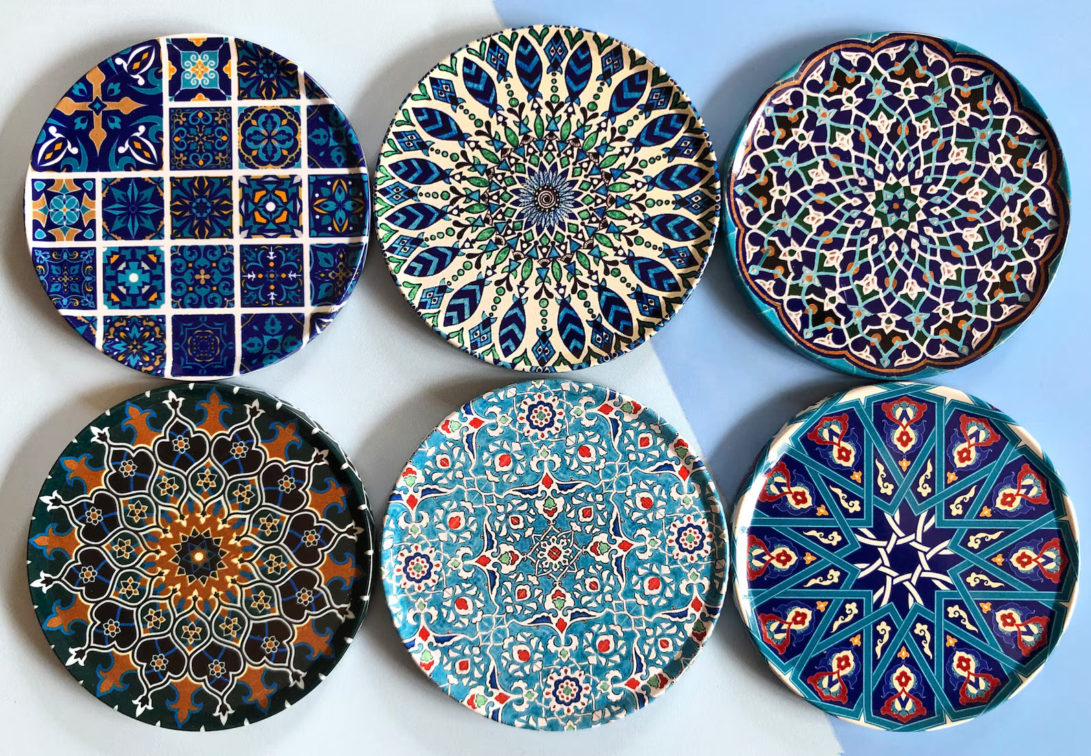Mediterranean Coasters | Set of 6 Drink Coasters | Home Decor - World Gifts