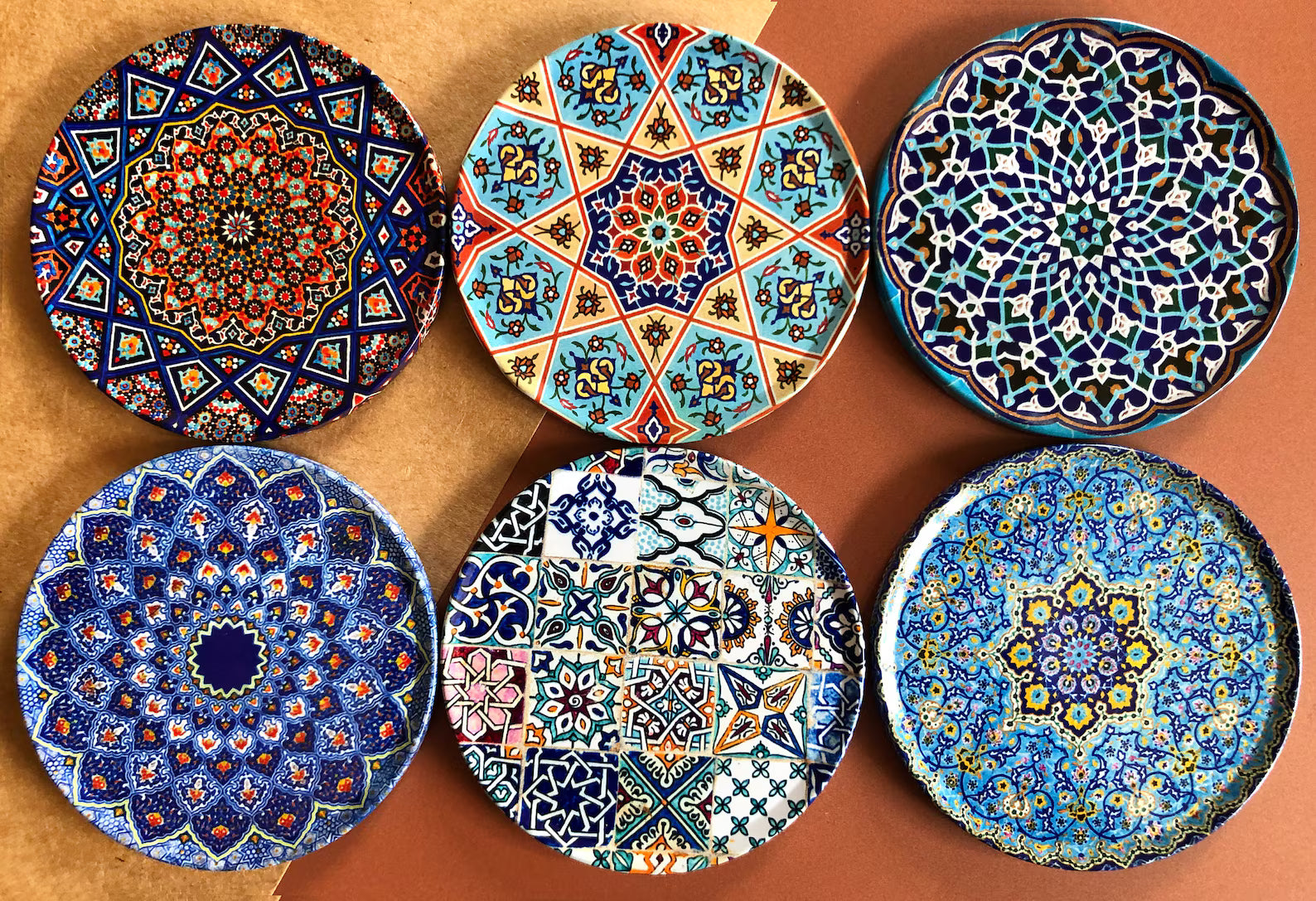 Mediterranean Coasters | Set of 6 Drink Coasters | Home Decor - World Gifts