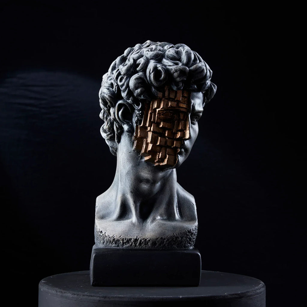 Michelangelo's David Bust Statue: Pop Art Mosaic Sculpture, Home Office Bookshelf & Sofa Table Decor - World Gifts