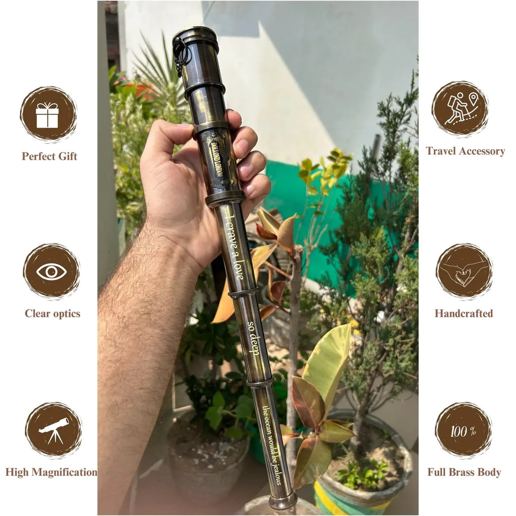 Brass Telescope, Engraved Spyglass, Pirate Telescope, Fathers Day Gift, Gift For Husband, Son Gift, steampunk Gift - World Gifts