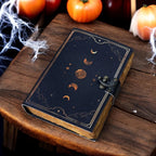 Cuaderno de cuero de fase lunar - Diario Grimoire de papel con bordes de baraja vintage Cuaderno de bocetos - Grimorios
