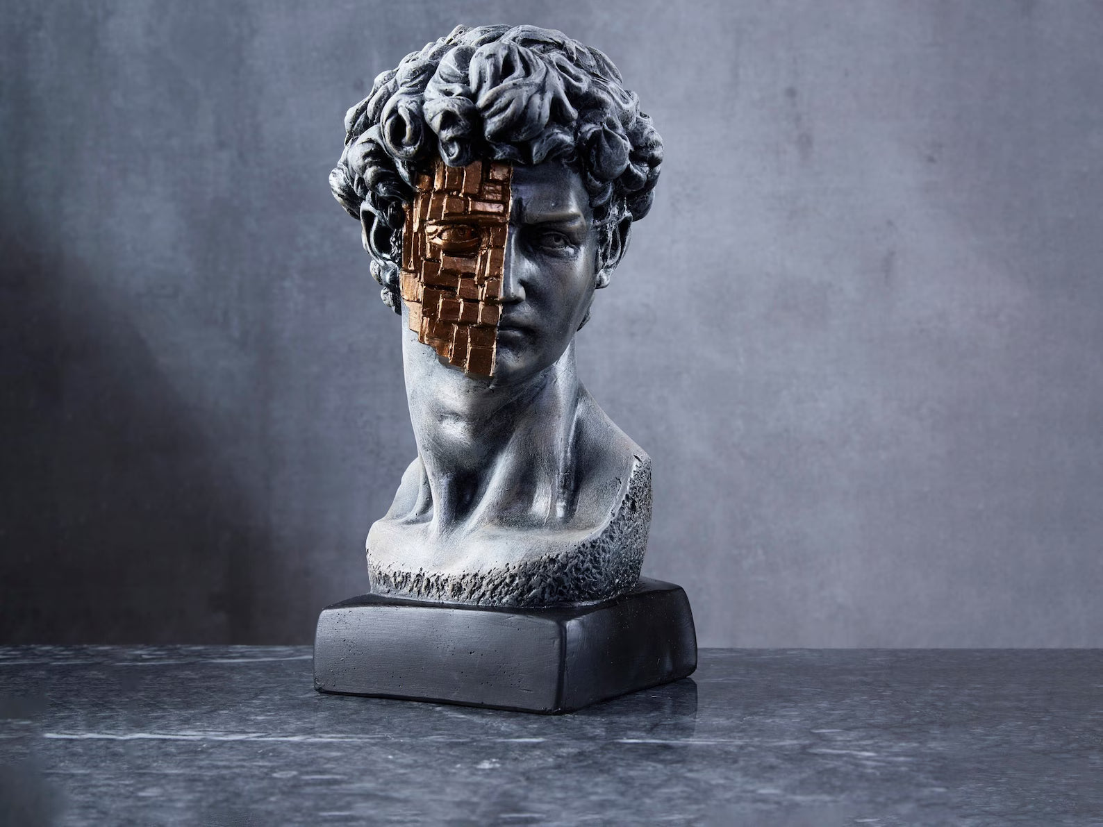 Michelangelo's David Bust Statue: Pop Art Mosaic Sculpture, Home Office Bookshelf & Sofa Table Decor - World Gifts