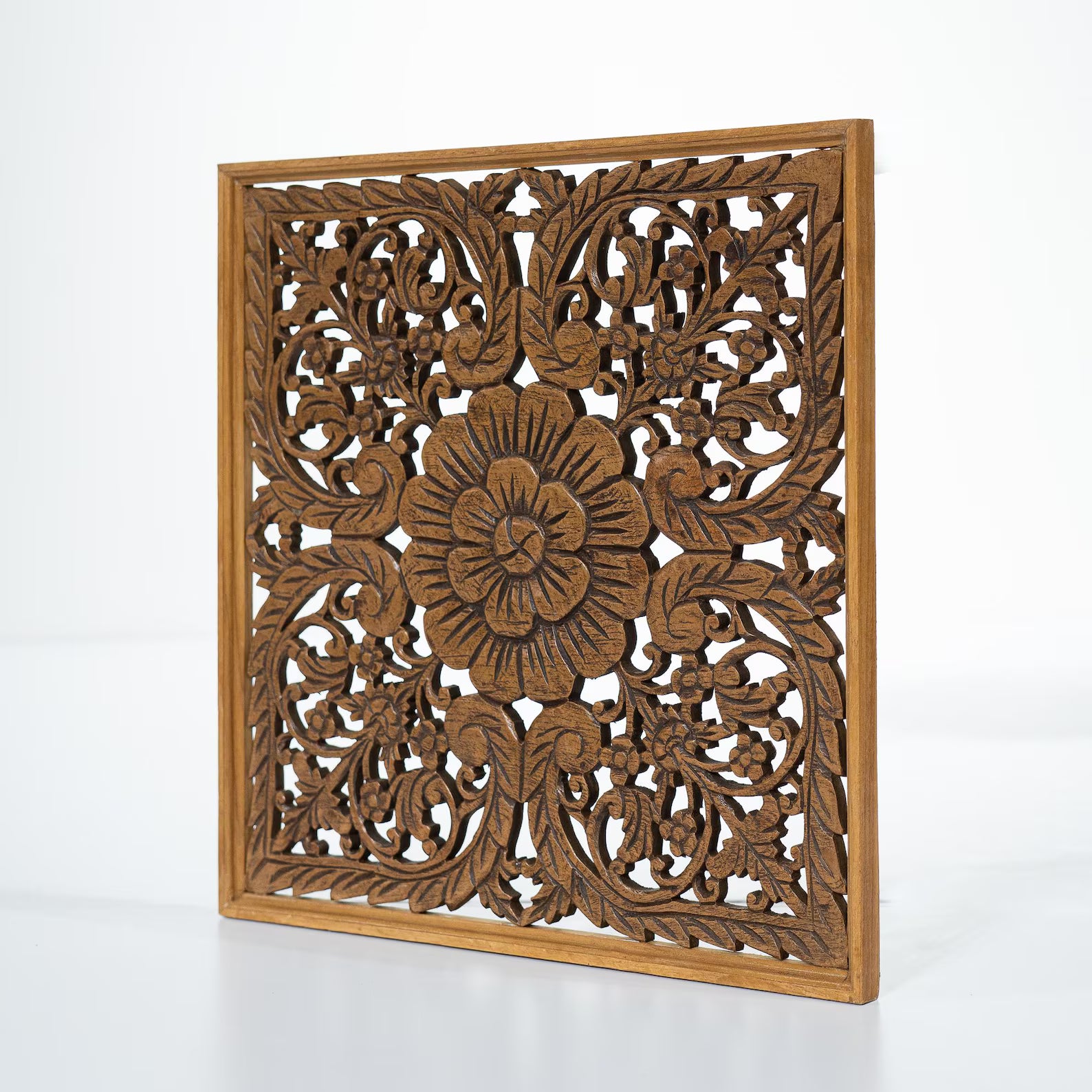 Hand-carved wooden mandala panel - World Gifts