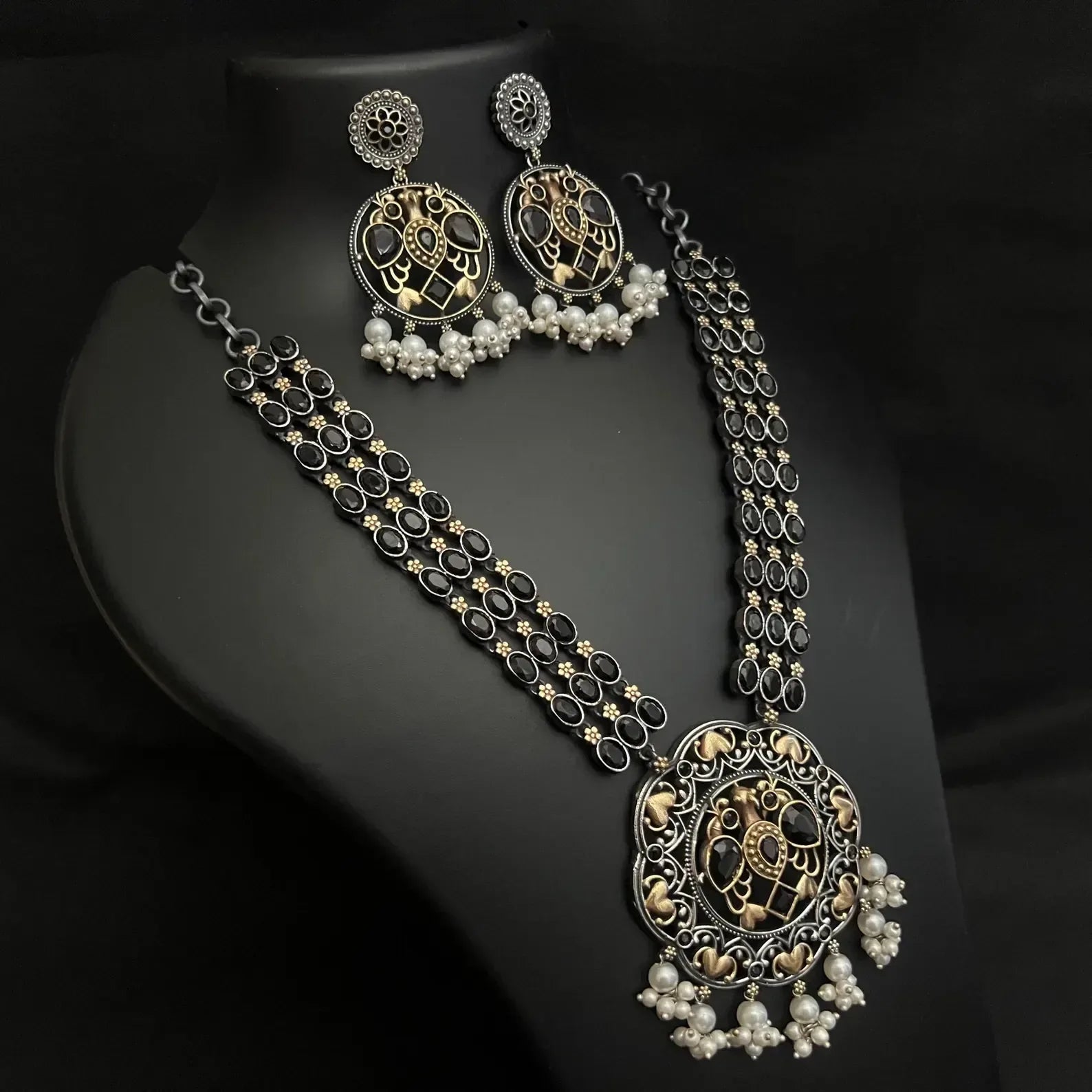 Indian Silver Necklace with Natural Stones - World Gifts