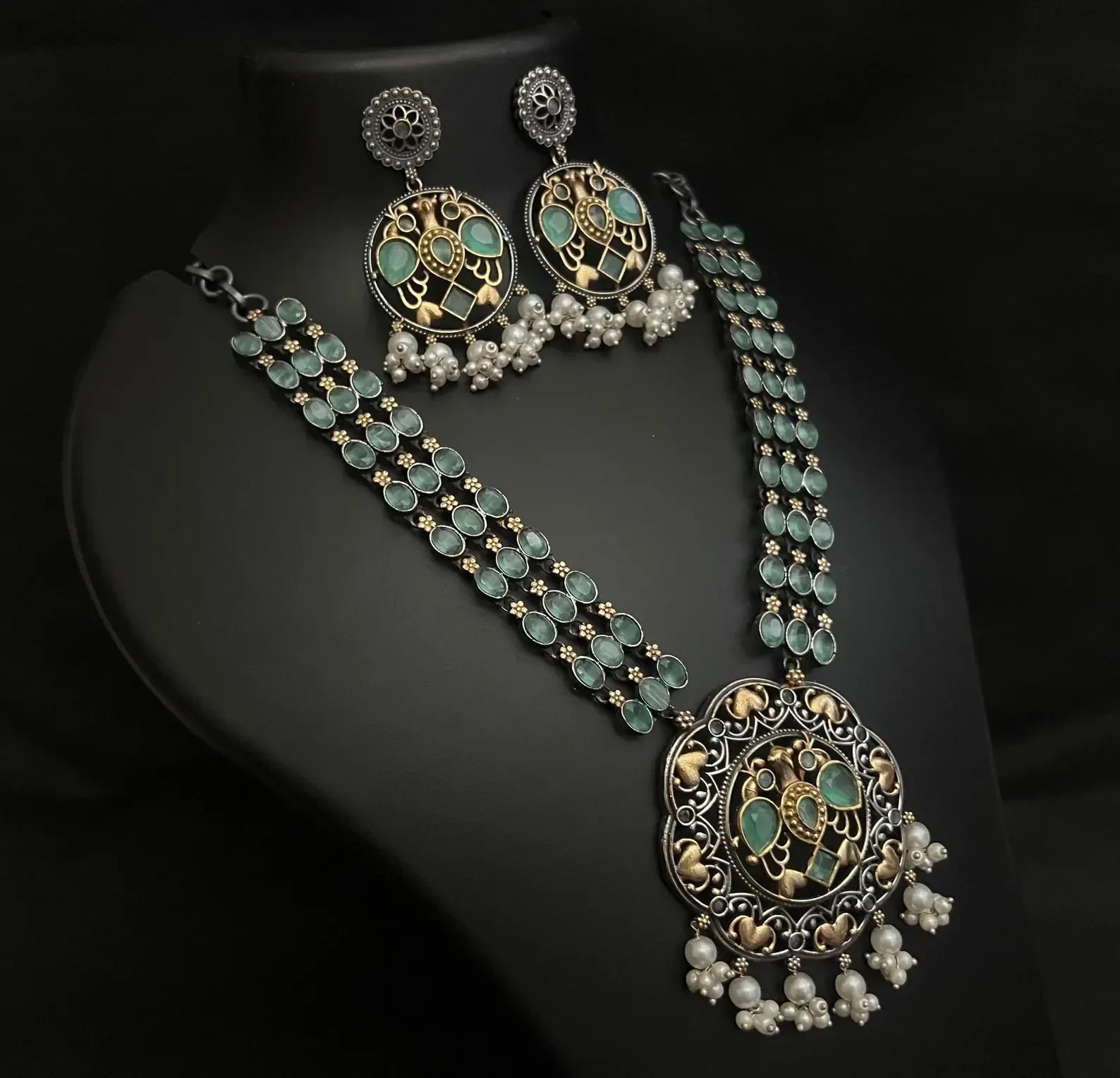 Indian Silver Necklace with Natural Stones - World Gifts