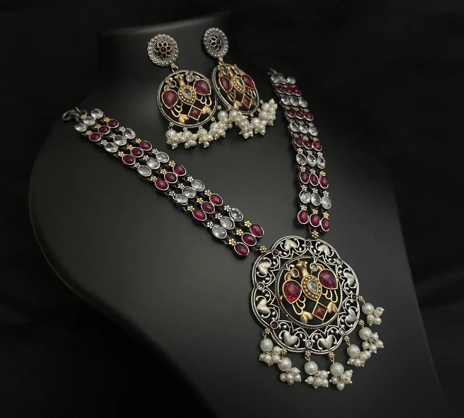 Indian Silver Necklace with Natural Stones - World Gifts