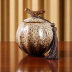 Japanese Crackle Glaze Ceramic Jar – Handmade Japanese Tea Canister with Branch Lid & Tassel | Storage Container Keepsake Decor Accent Gift - World Gifts