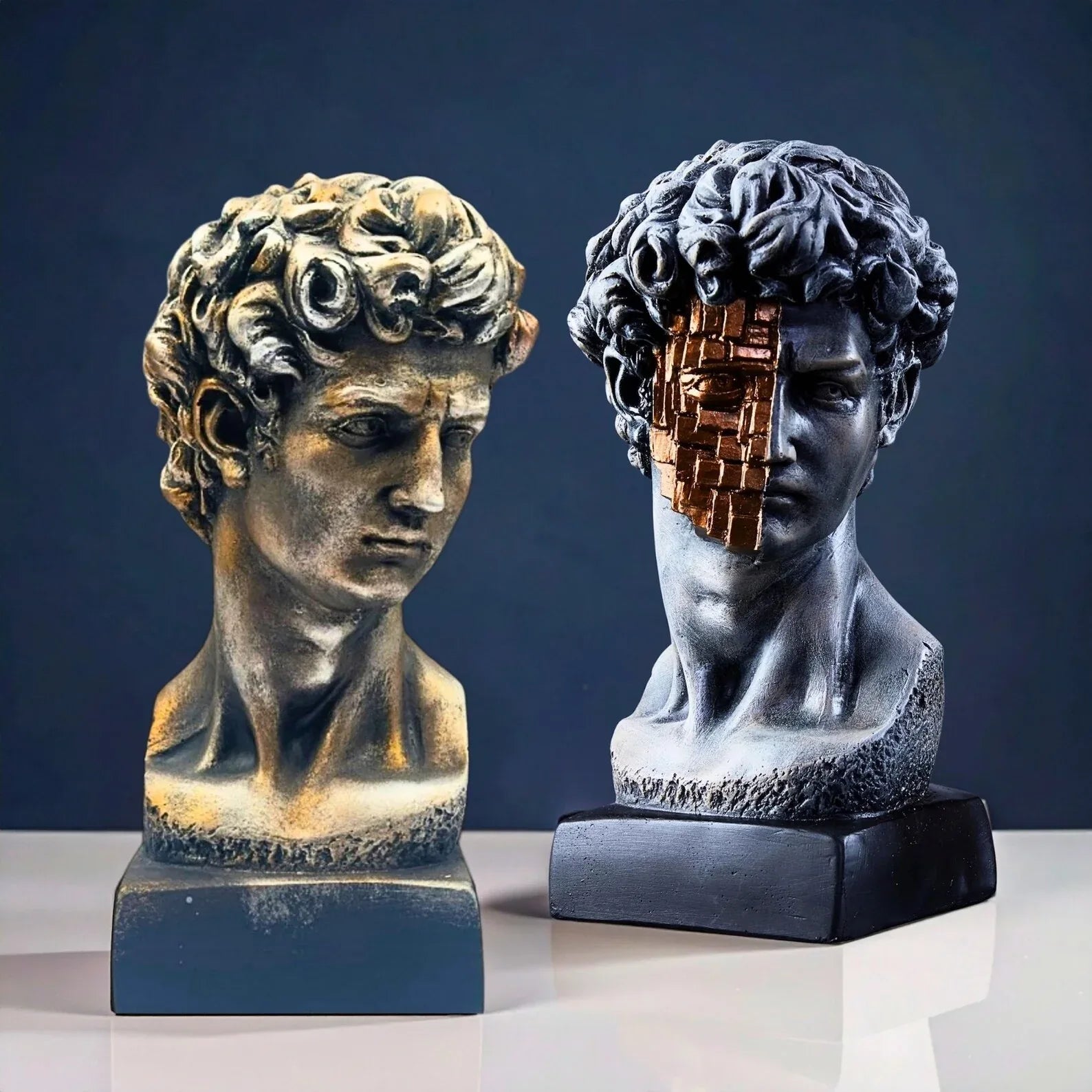 Michelangelo's David Bust Statue: Pop Art Mosaic Sculpture, Home Office Bookshelf & Sofa Table Decor - World Gifts
