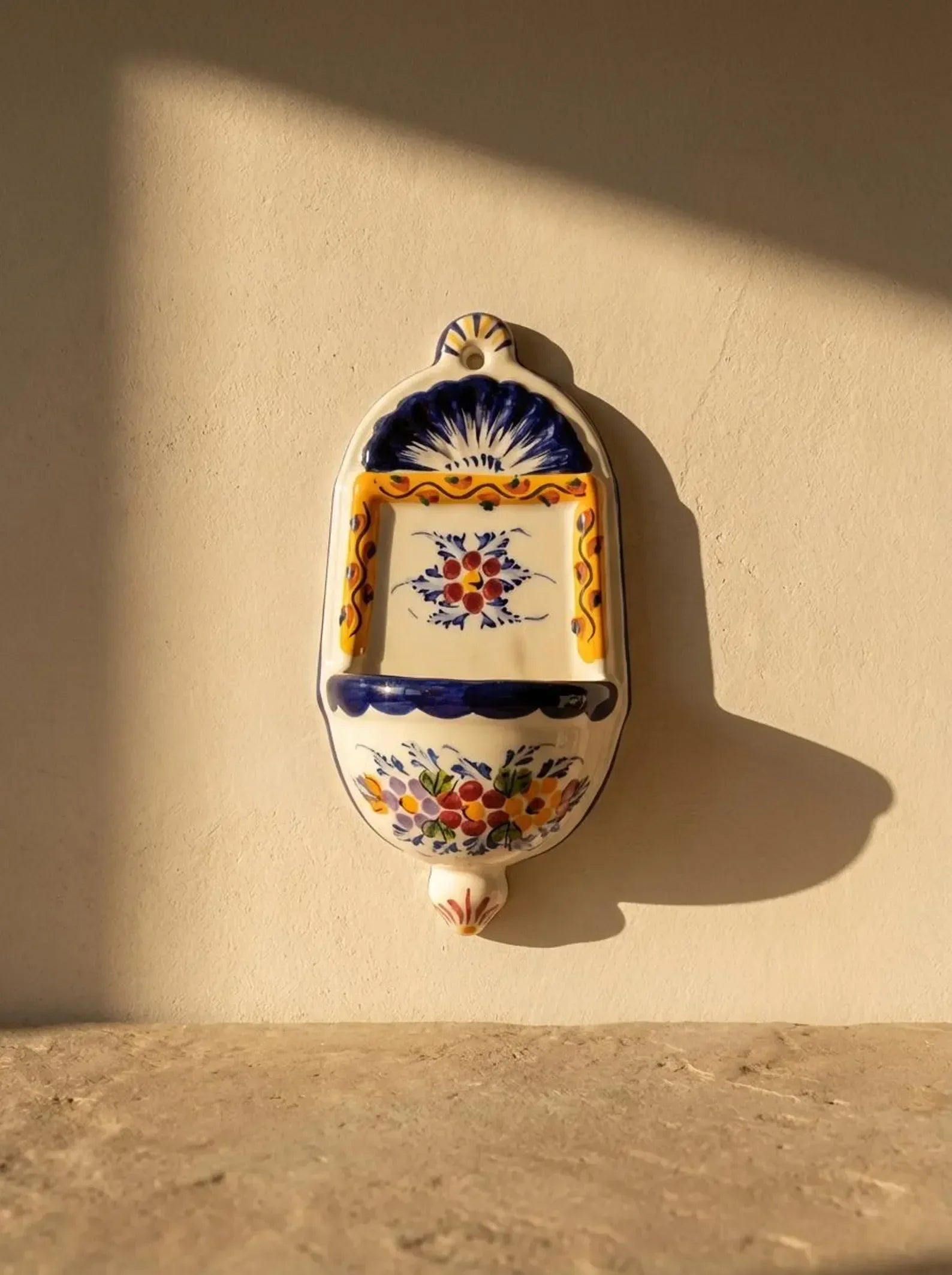 Hand-painted Portuguese earthenware wall salt shaker. - World Gifts