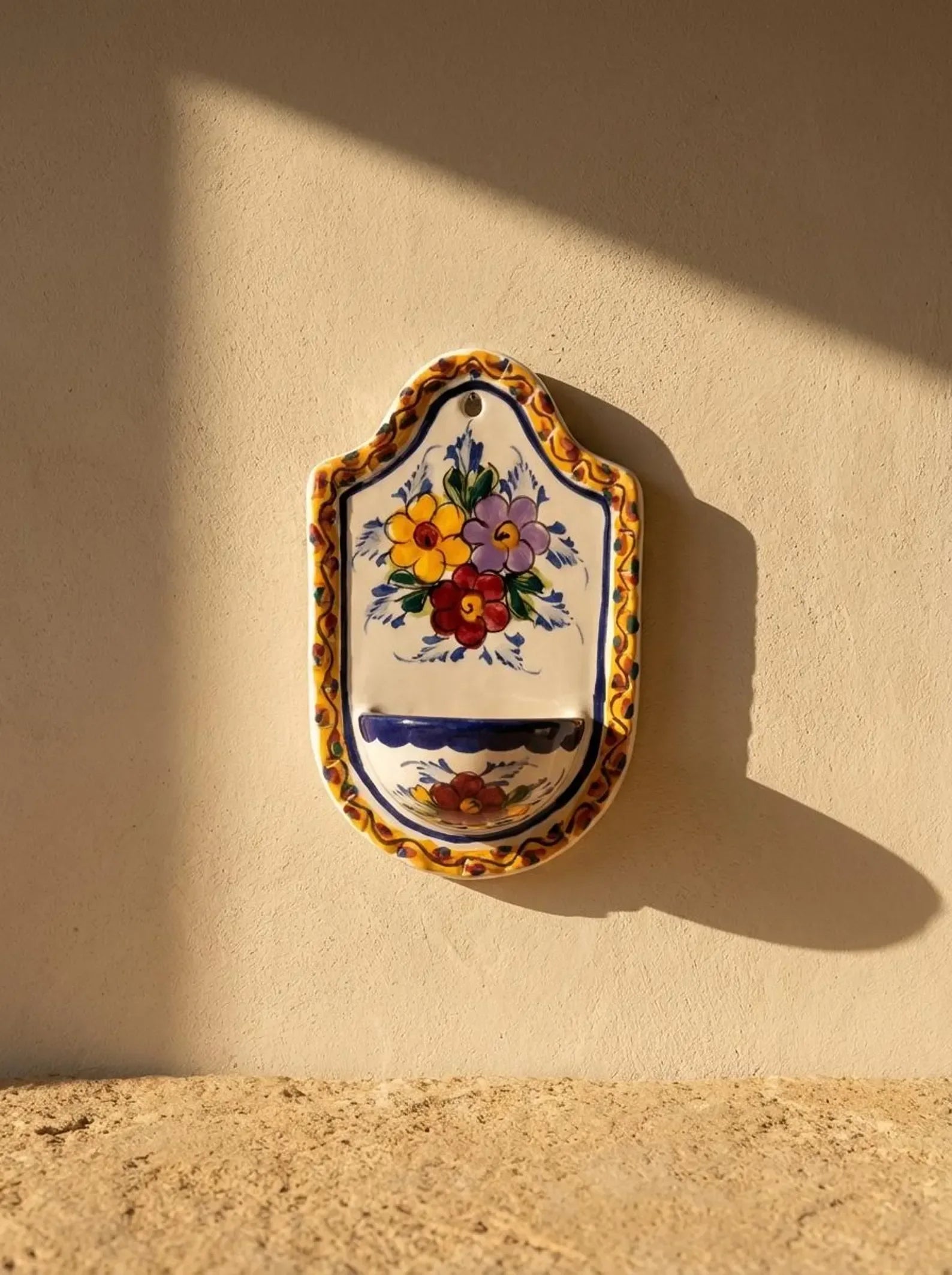 Hand-painted Portuguese earthenware wall salt shaker. - World Gifts
