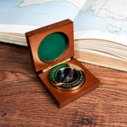 Brass Compass with Engraved Wooden Box - World Gifts