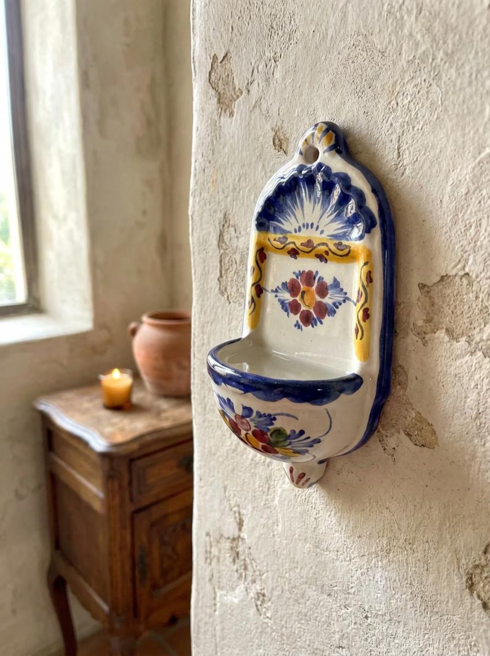 Hand-painted Portuguese earthenware wall salt shaker. - World Gifts