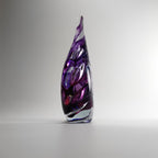 Handmade Blown Glass Flat Drop Sculpture - Purple Floral Motif - Home Decor