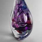 Handmade Blown Glass Flat Drop Sculpture - Purple Floral Motif - Home Decor