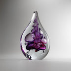 Handmade Blown Glass Flat Drop Sculpture - Purple Floral Motif - Home Decor
