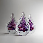 Handmade Blown Glass Flat Drop Sculpture - Purple Floral Motif - Home Decor