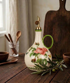 Ceramic Olive Oil Dispenser, Vintage Floral Oil Bottle with Gold Pour Spout - World Gifts