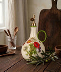 Ceramic Olive Oil Dispenser, Vintage Floral Oil Bottle with Gold Pour Spout - World Gifts