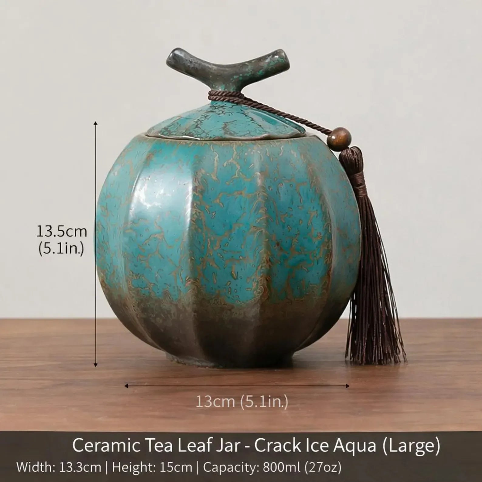 Japanese Crackle Glaze Ceramic Jar – Handmade Japanese Tea Canister with Branch Lid & Tassel | Storage Container Keepsake Decor Accent Gift - World Gifts