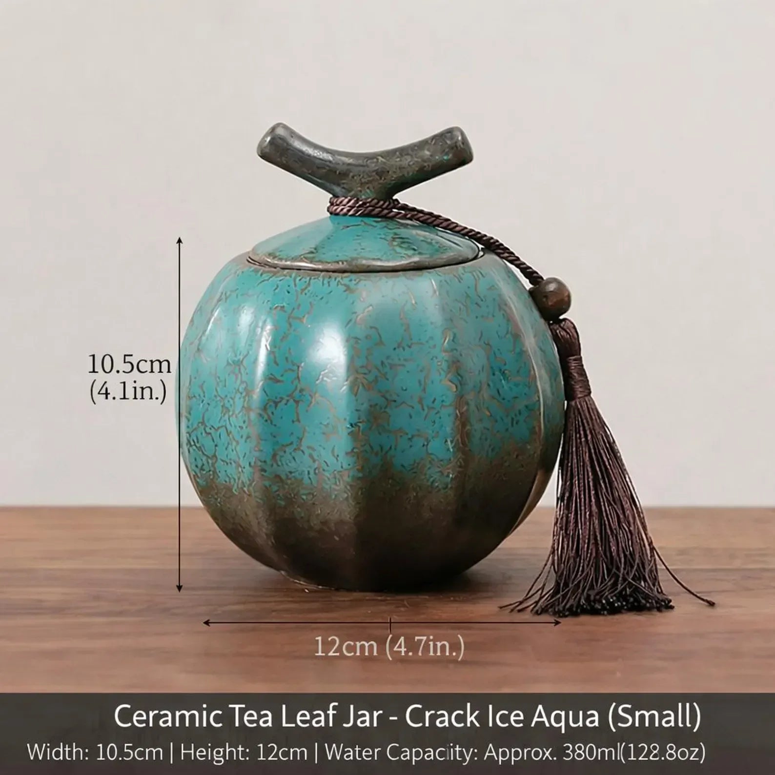Japanese Crackle Glaze Ceramic Jar – Handmade Japanese Tea Canister with Branch Lid & Tassel | Storage Container Keepsake Decor Accent Gift - World Gifts