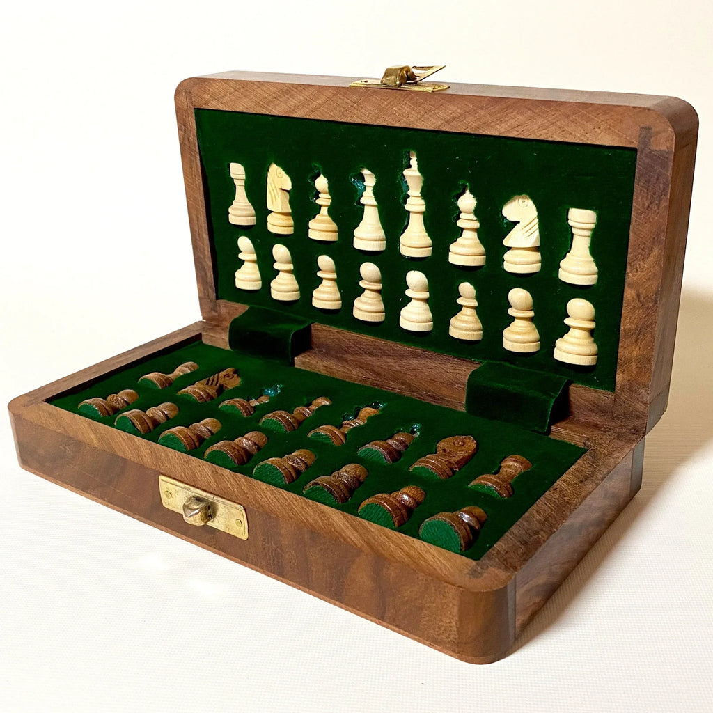 Handmade Magnetic Folding Wooden Chess Set Personalised Travel Strategy Game - World Gifts