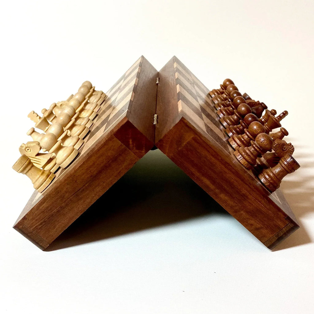 Handmade Magnetic Folding Wooden Chess Set Personalised Travel Strategy Game - World Gifts