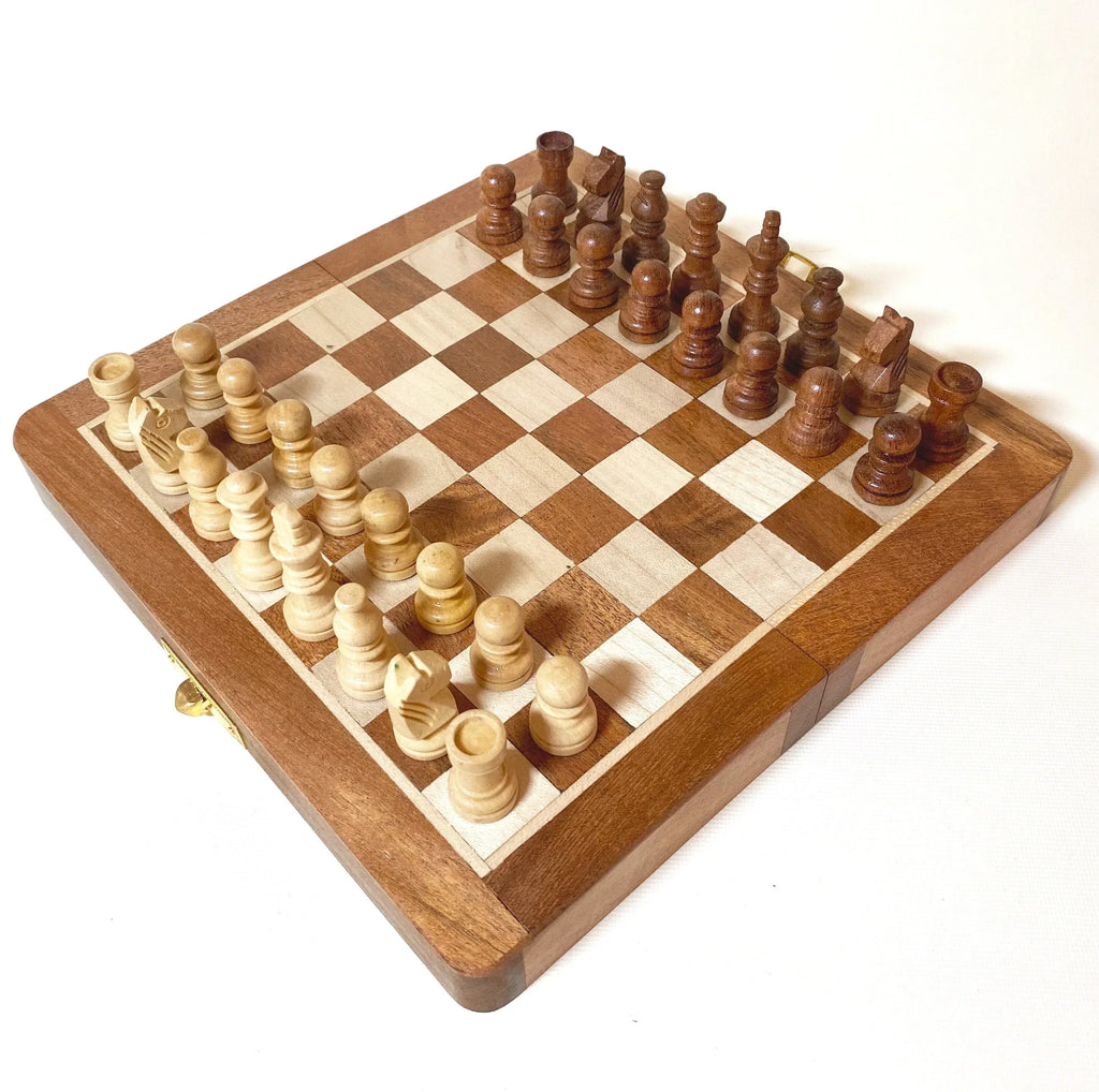 Handmade Magnetic Folding Wooden Chess Set Personalised Travel Strategy Game - World Gifts