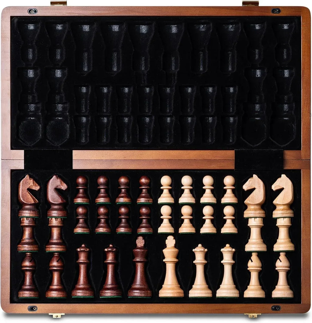 Handcrafted Walnut Maple Wooden Chess Set With Storage Box - World Gifts
