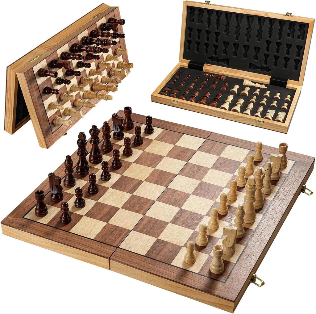 Handcrafted Walnut Maple Wooden Chess Set With Storage Box - World Gifts