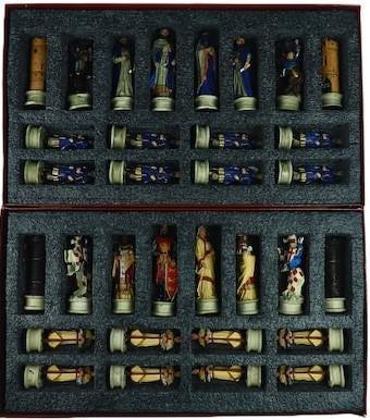X Large Crusaders Chess Set – Hand-Painted Knights & Handmade Walnut Wooden Board 16.5” Luxury Gift - World Gifts