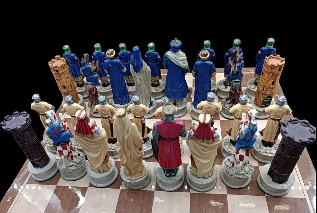 X Large Crusaders Chess Set – Hand-Painted Knights & Handmade Walnut Wooden Board 16.5” Luxury Gift - World Gifts